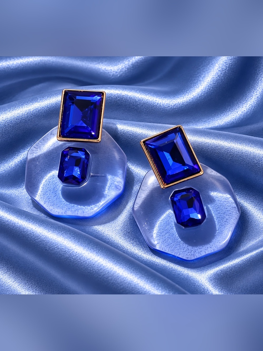 Astrid Jewel Tone Acrylic Resin Statement Drop Earrings, Sapphire | NWT